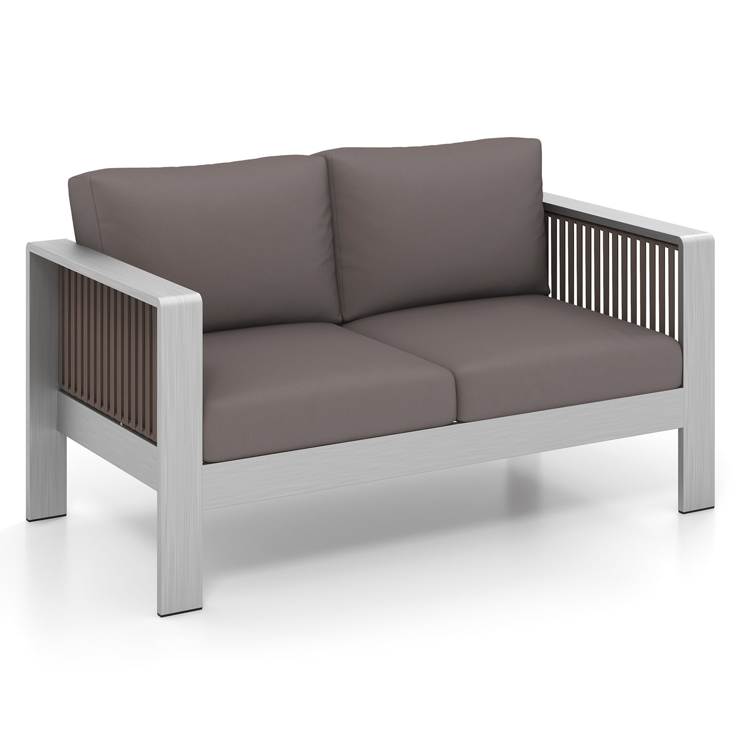 Patio Aluminum Loveseat Sofa Outdoor Furniture Set with Thick Back and Seat Cushions-Gray