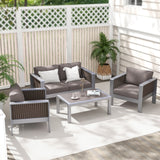 Patio Aluminum Loveseat Sofa Outdoor Furniture Set with Thick Back and Seat Cushions-Gray