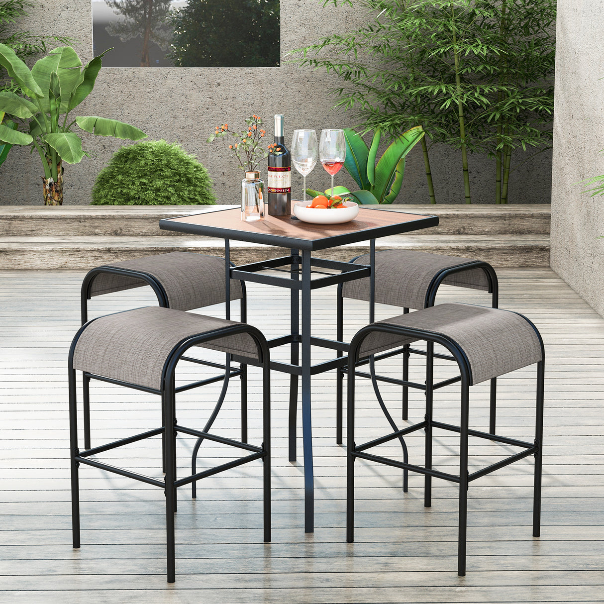 Set of 2/4 Patio Metal Bar Stools with Curved Fabric Seat