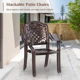 Patio Cast Aluminum Dining Chairs Set of 2 Metal Armchairs Stackable-Copper