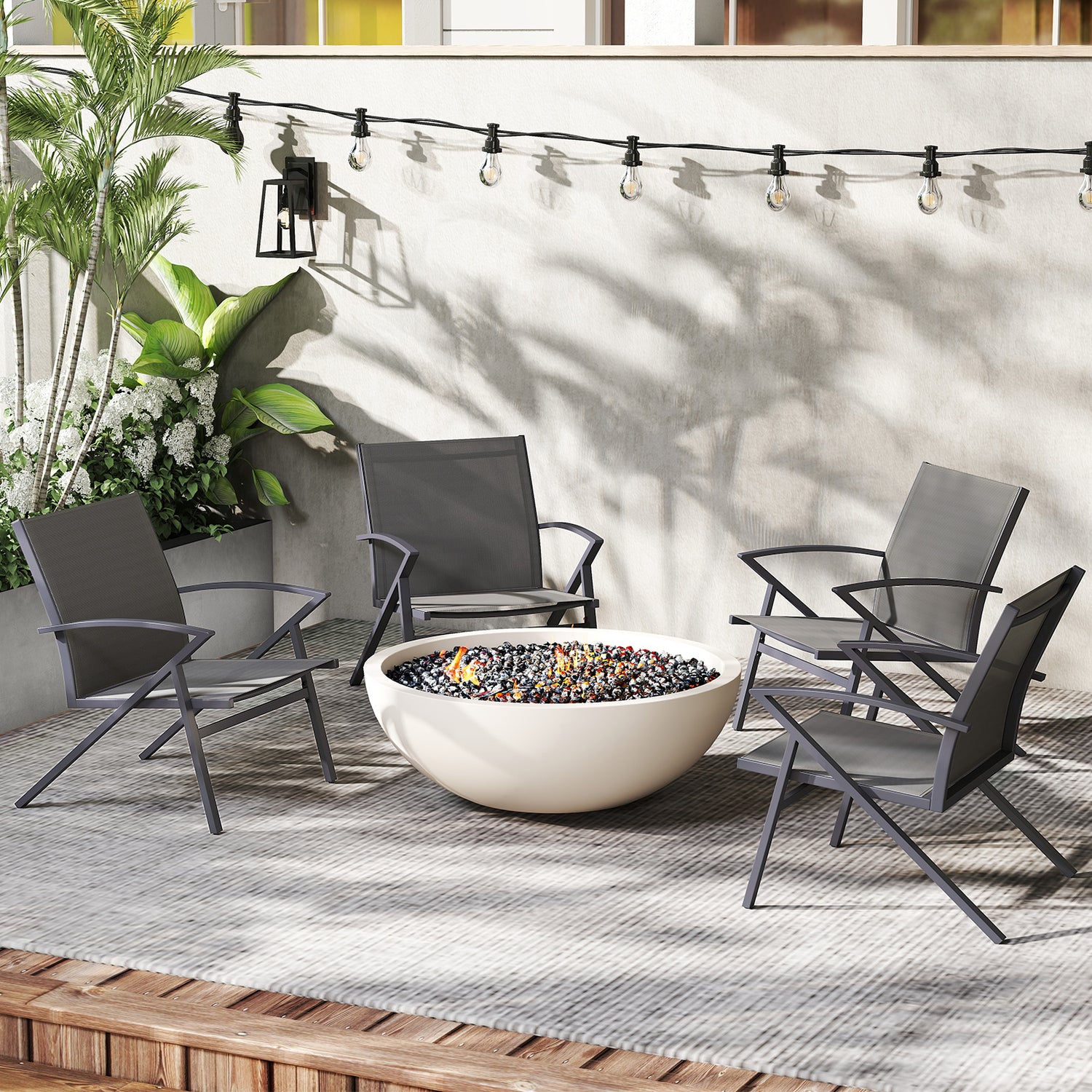 Patio Chairs Set of 2 Lawn Chairs with Heavy Duty Metal Frame-Grey
