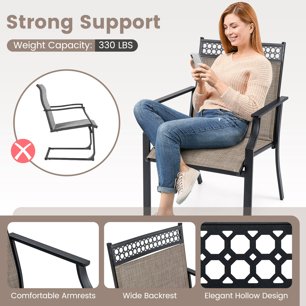 Patio Chairs Set of 2 with All Weather Breathable Fabric