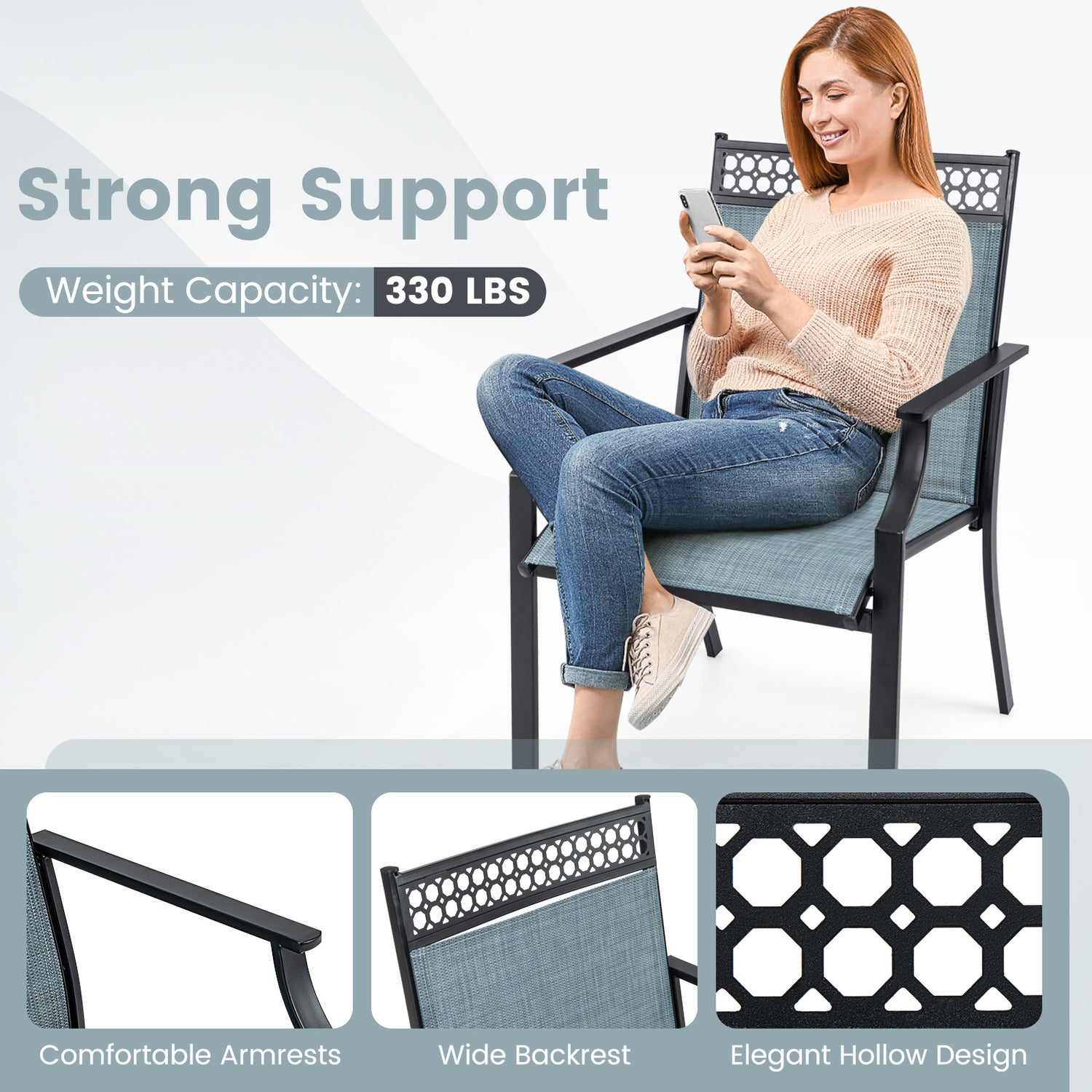 Patio Chairs Set of 2 with All Weather Breathable Fabric