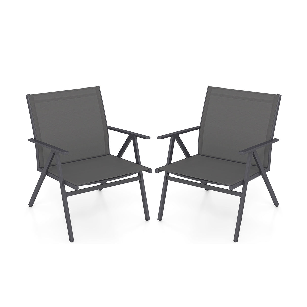 Patio Chairs Set of 2 with Breathable Mesh Fabric and Metal Frame-Gray