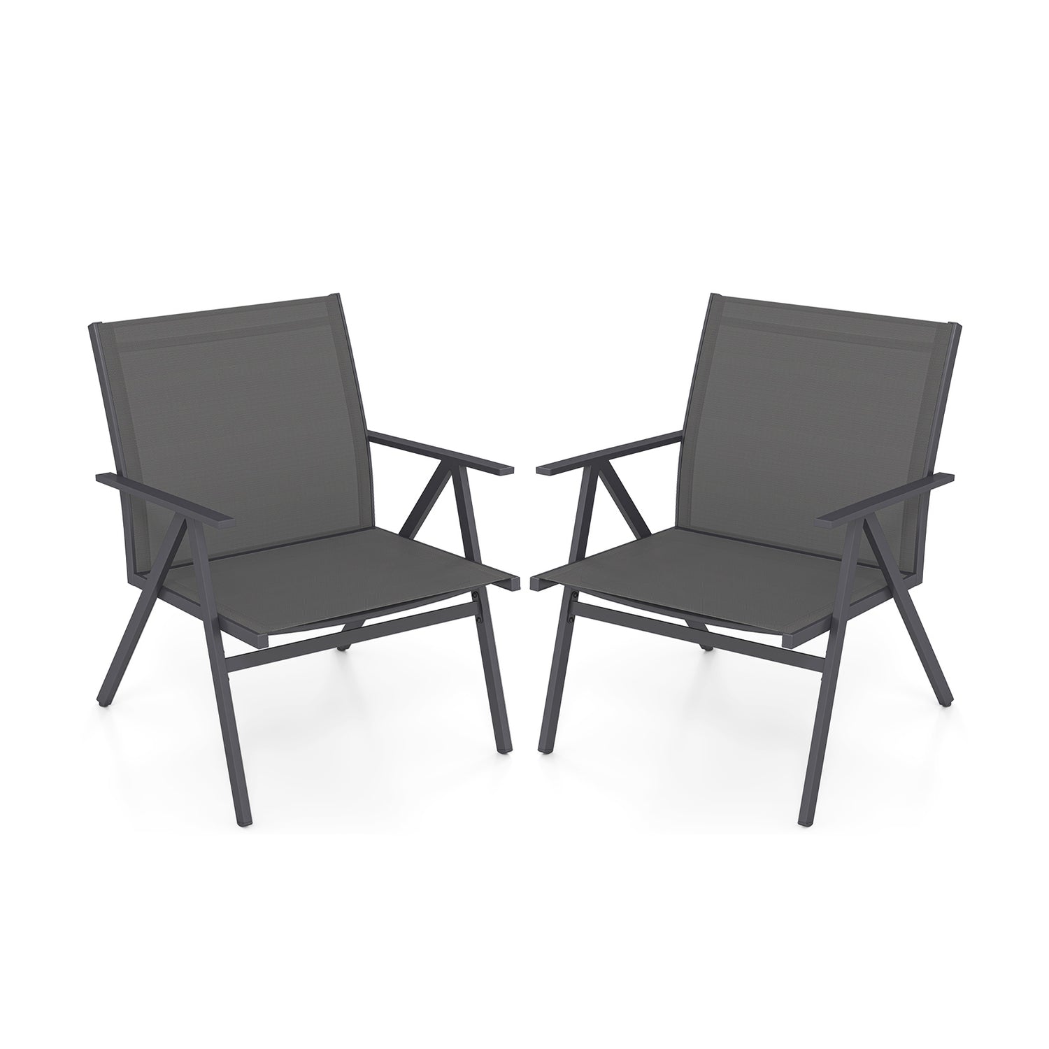 Patio Chairs Set of 2 with Breathable Mesh Fabric and Metal Frame-Gray