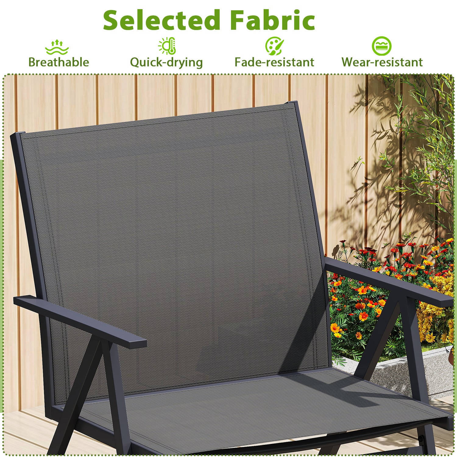 Patio Chairs Set of 2 with Breathable Mesh Fabric and Metal Frame-Gray
