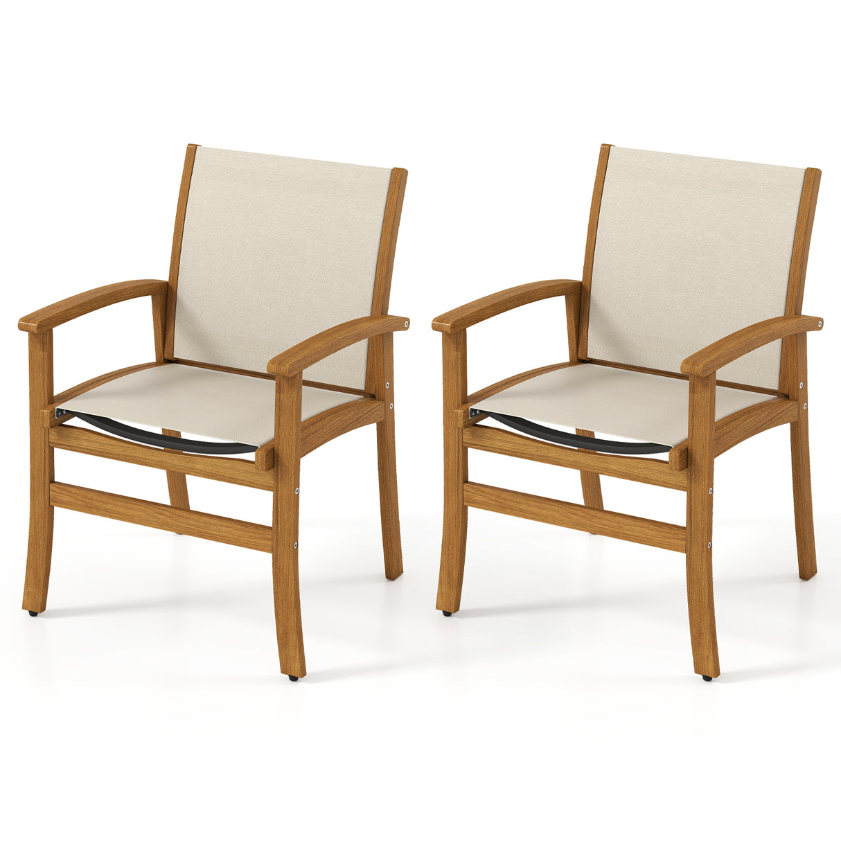 Set of 2 Patio Dining Chairs with Breathable Fabric and Acacia Wood Frame