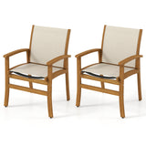 Set of 2 Patio Dining Chairs with Breathable Fabric and Acacia Wood Frame