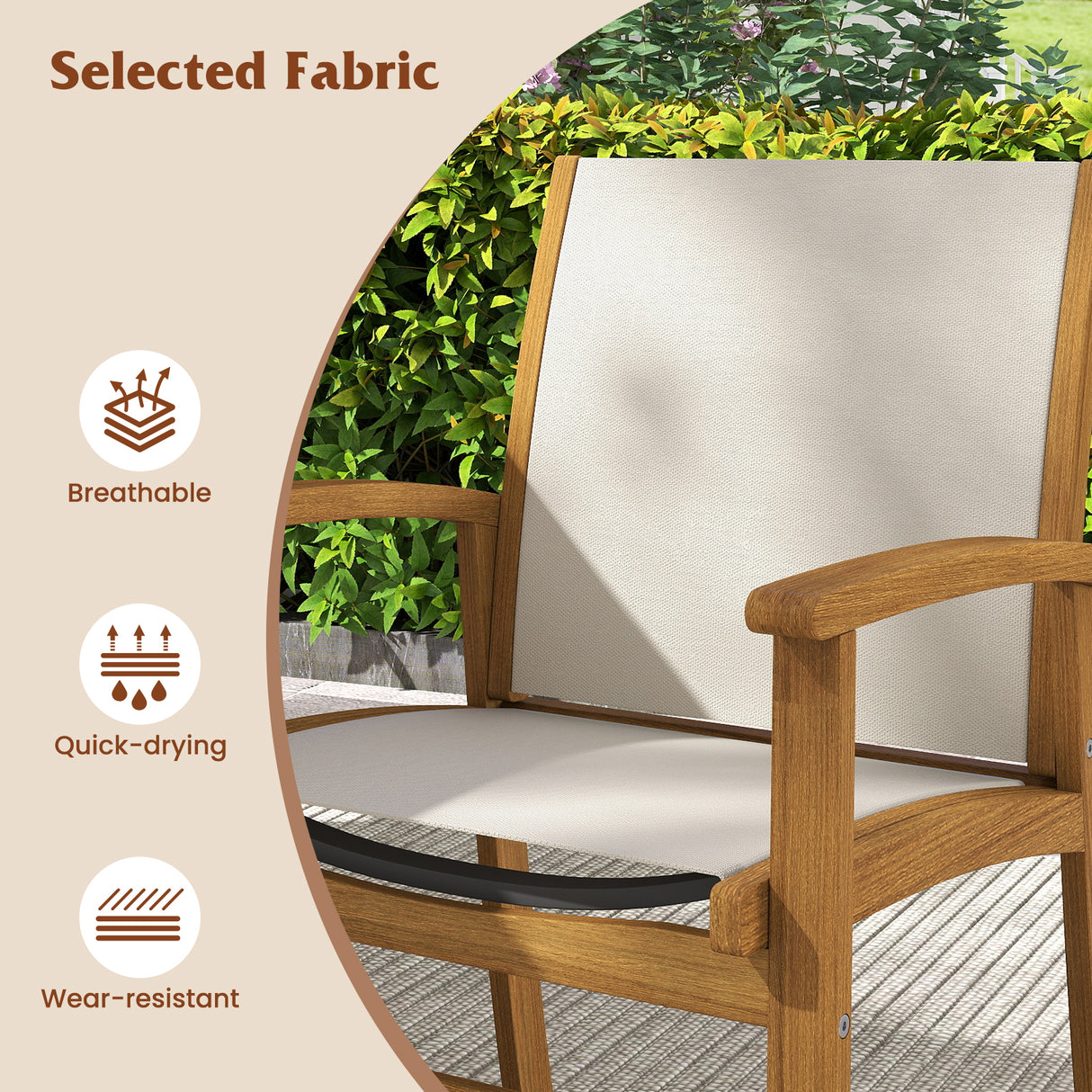 Set of 2 Patio Dining Chairs with Breathable Fabric and Acacia Wood Frame