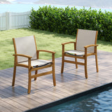 Set of 2 Patio Dining Chairs with Breathable Fabric and Acacia Wood Frame