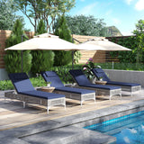 2 Pieces Patio Chaise Lounge Chair with 6-Level Adjustable Backrest and Headrest for Poolside-Navy