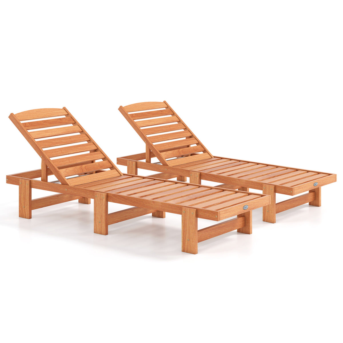 Patio Chaise Lounge Chair Solid Wood Slatted Recliner with Adjustable Backrest-1 Piece