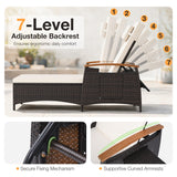 Patio Chaise Lounge with 7-Level Adjustable Backrest and Removable Cushion for Poolside-White