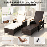 Patio Chaise Lounge with 7-Level Adjustable Backrest and Removable Cushion for Poolside-White