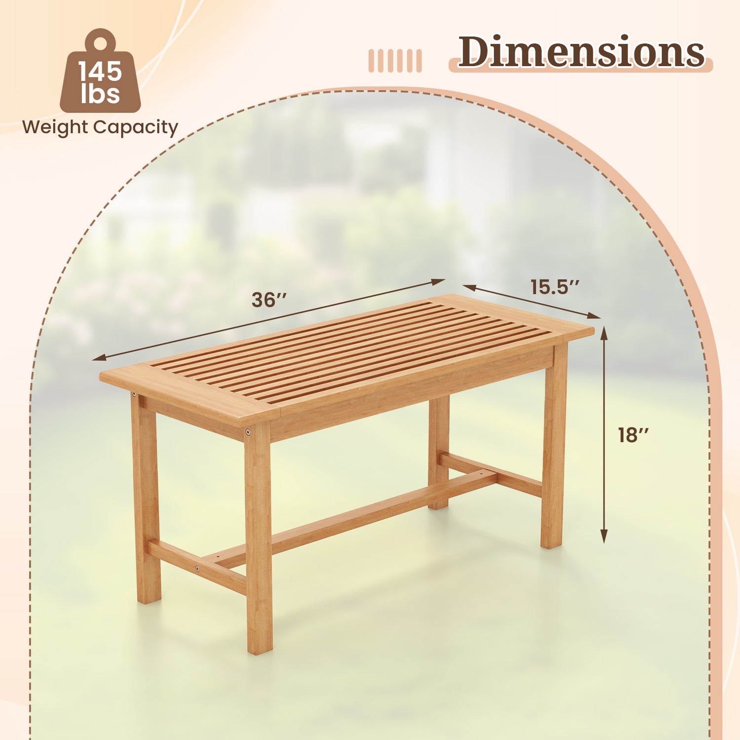 Patio Coffee Table 36 Inch Rectangular Outside Side Table with Slatted Tabletop