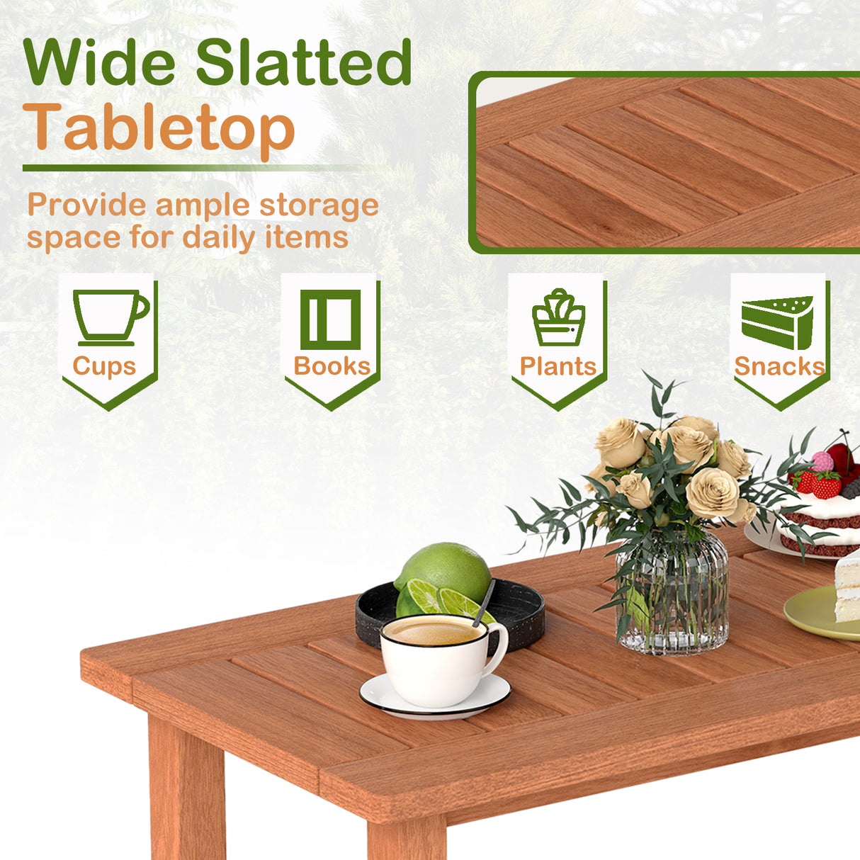 Patio Coffee Table with Slatted Tabletop for Deck  Poolside
