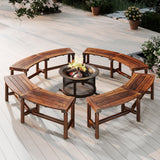 Patio Curved Bench Solid Wood Fire Pit Bench Outdoor Backless Loveseat