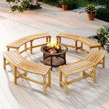 Patio Curved Bench Solid Wood Fire Pit Bench Outdoor Backless Loveseat
