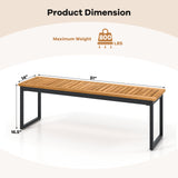 Patio Dining Bench Backless with Slatted Seat and Metal Legs