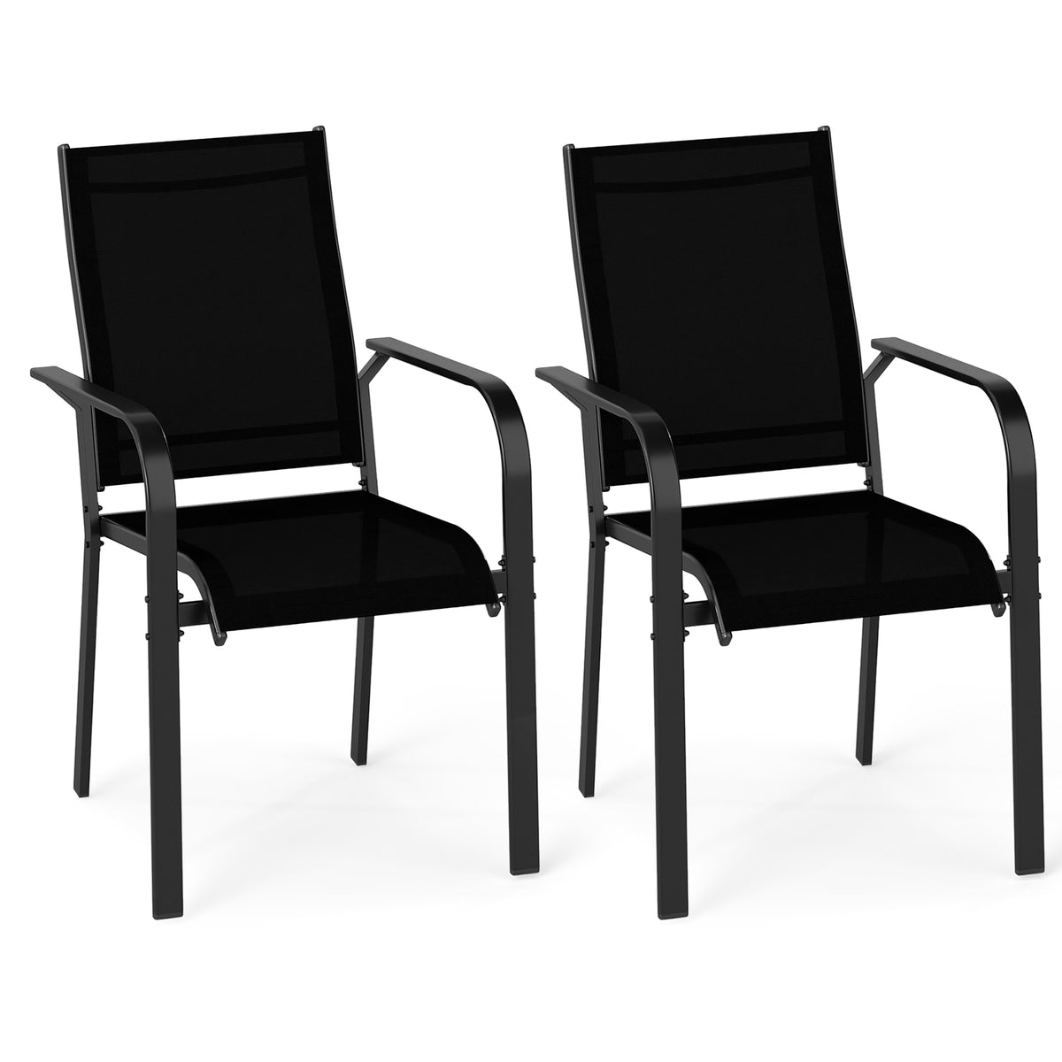 Patio Dining Chairs Set of 2/4/6 Stackable Outdoor Armchairs with Metal Frame-Set of 2/4/6