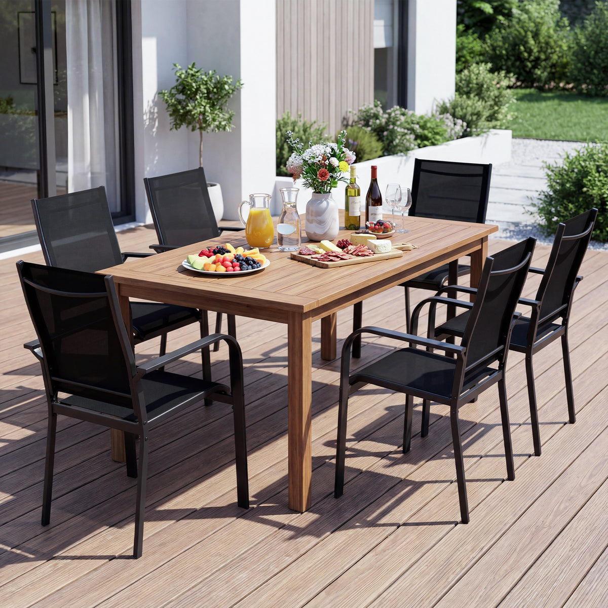Patio Dining Chairs Set of 2/4/6 Stackable Outdoor Armchairs with Metal Frame-Set of 2/4/6