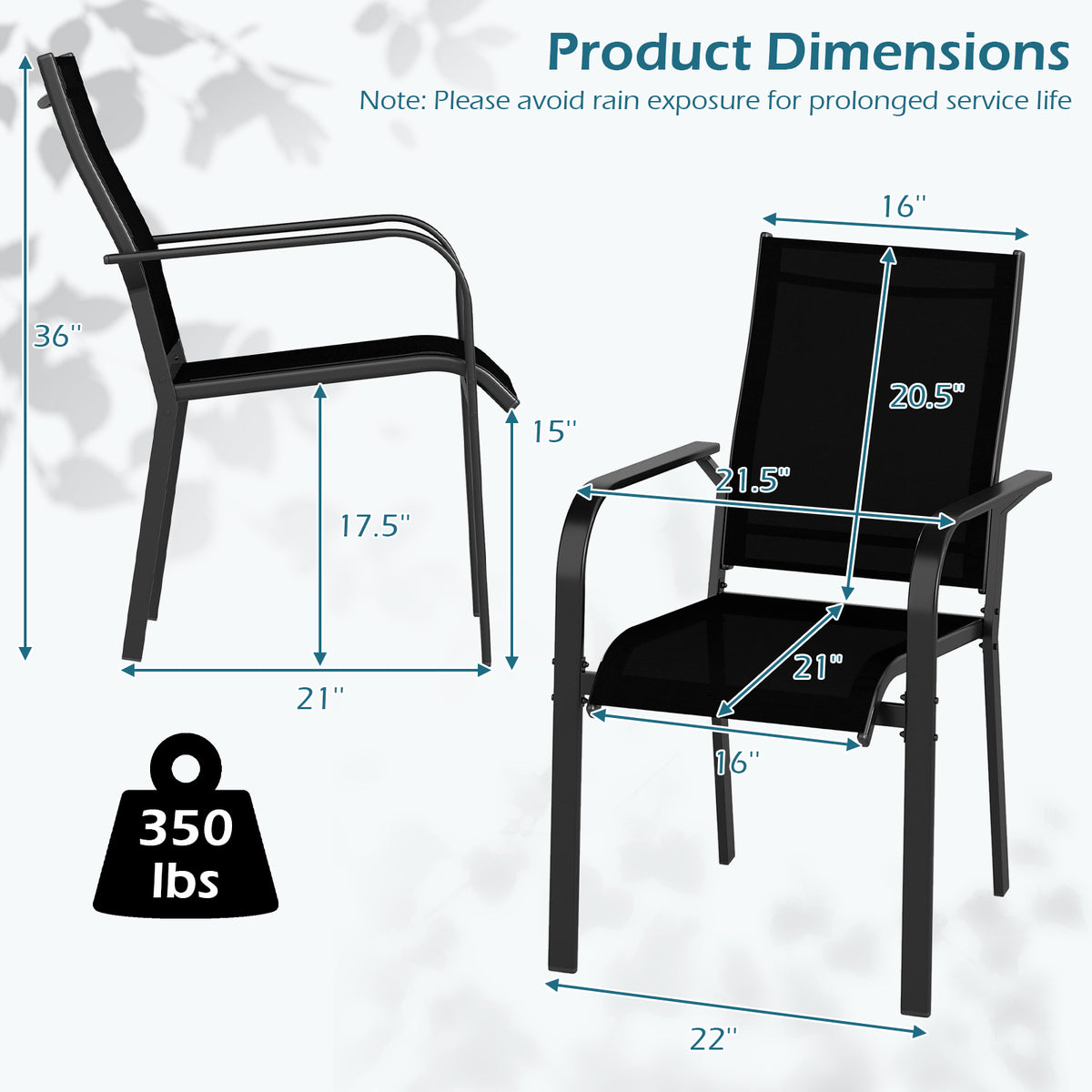 Patio Dining Chairs Set of 2/4/6 Stackable Outdoor Armchairs with Metal Frame-Set of 2/4/6
