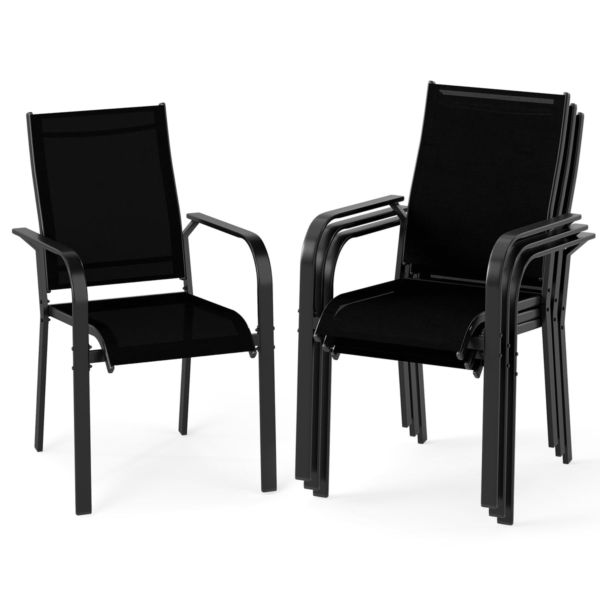 Patio Dining Chairs Set of 2/4/6 Stackable Outdoor Armchairs with Metal Frame-Set of 2/4/6