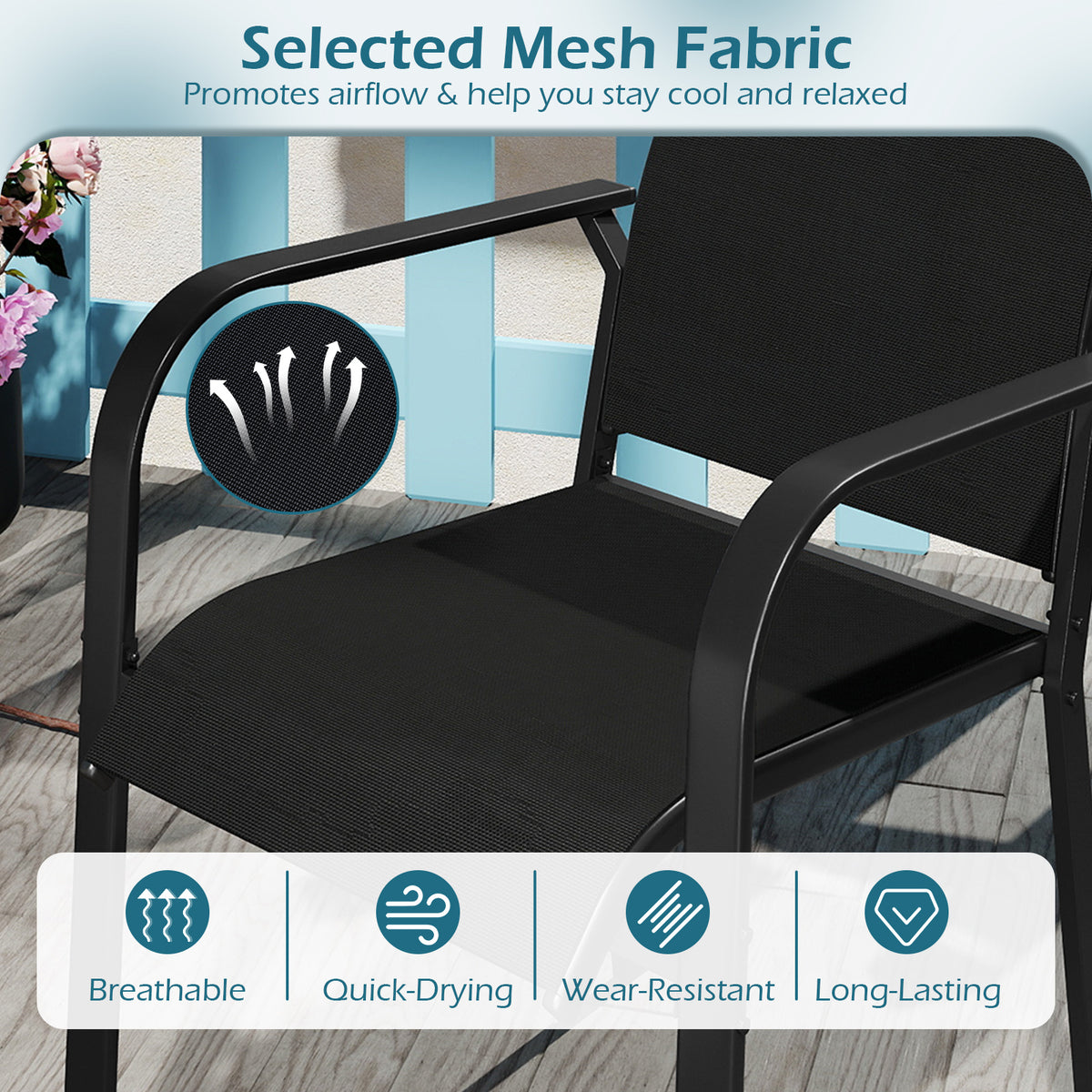 Patio Dining Chairs Set of 2/4/6 Stackable Outdoor Armchairs with Metal Frame-Set of 2/4/6
