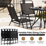 6 Pieces Patio Dining Set Folding Chairs Glass Table Tilt Umbrella for Garden