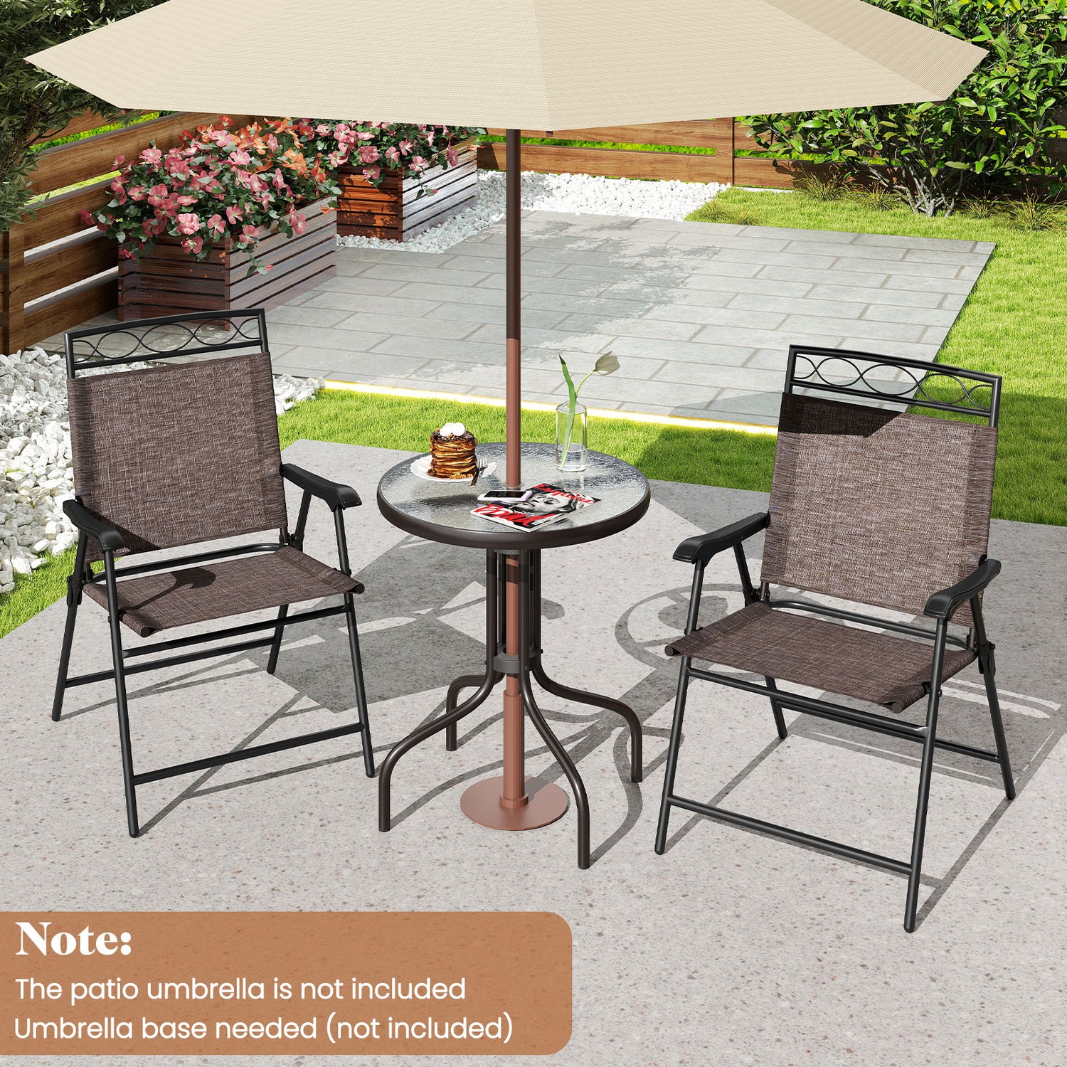 3 Pieces Outdoor Bistro Dining Furniture Set with 1.57 Inch Umbrella Hole