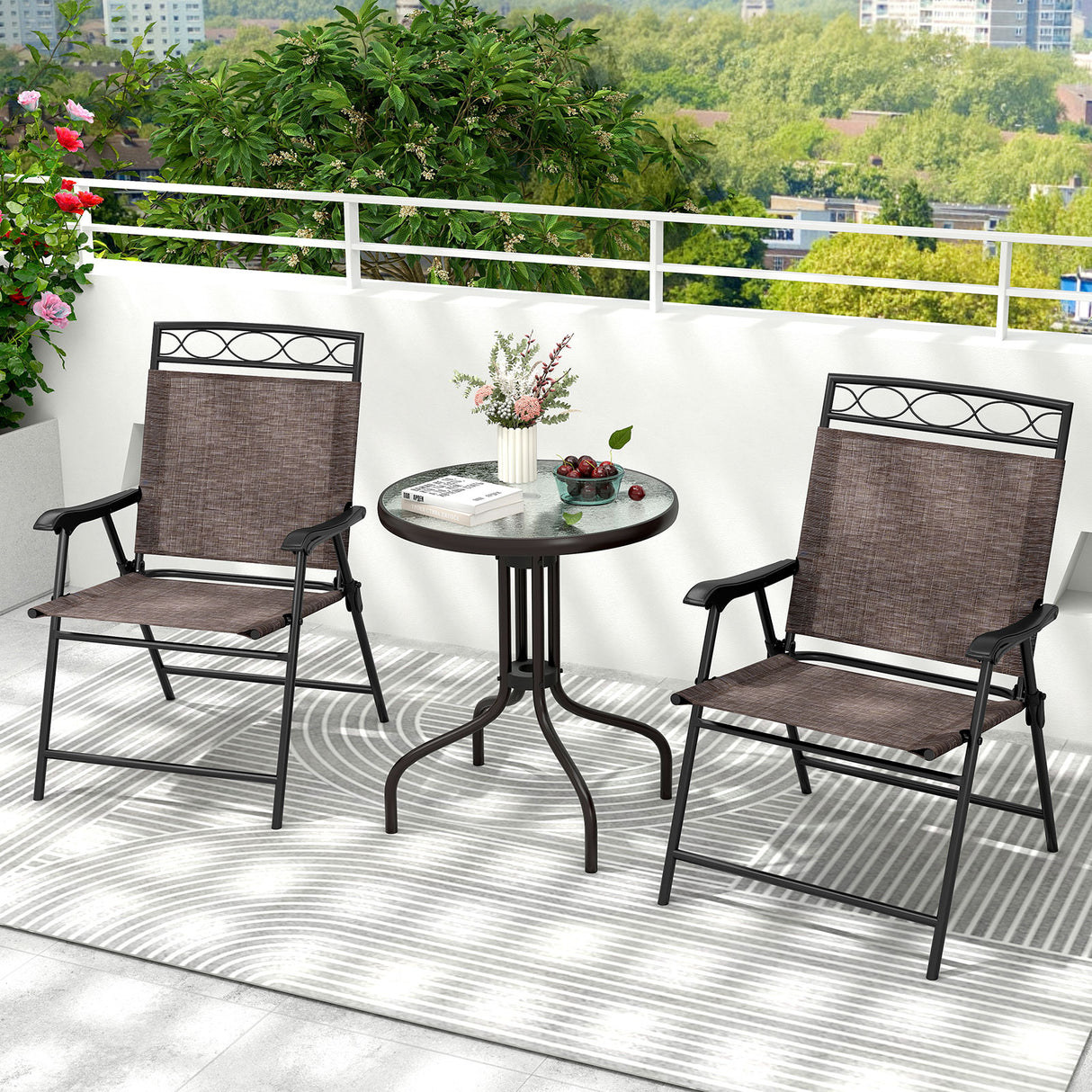 3 Pieces Outdoor Bistro Dining Furniture Set with 1.57 Inch Umbrella Hole