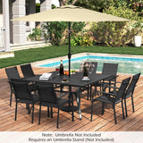 Patio Dining Table for 8 with Umbrella Hole for Porch Lawn-Black