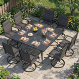 Patio Dining Table for 8 with Umbrella Hole for Porch Lawn-Black