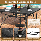 Patio Dining Table for 8 with Umbrella Hole for Porch Lawn-Black