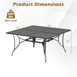 Patio Dining Table for 8 with Umbrella Hole for Porch Lawn-Black