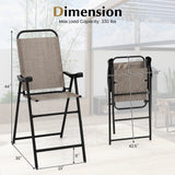 Patio Folding Bar Stool Set of 2 with Metal Frame and Footrest