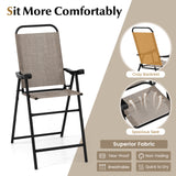 Patio Folding Bar Stool Set of 2 with Metal Frame and Footrest