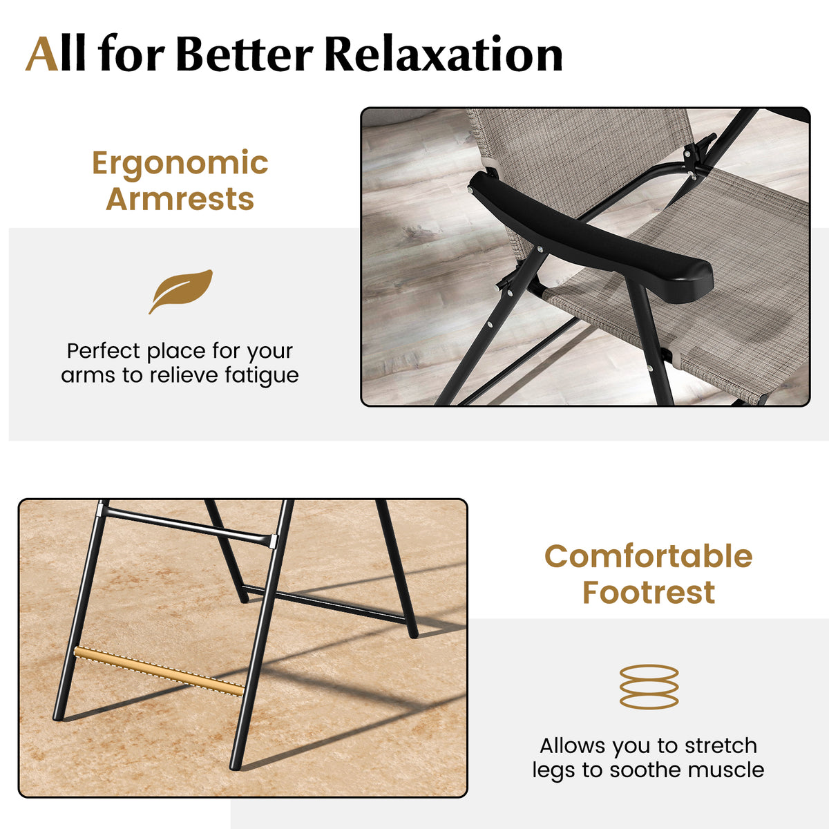 Patio Folding Bar Stool Set of 4 with Metal Frame and Footrest