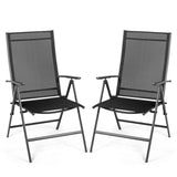 Set of 2 Adjustable Portable Patio Folding Dining Chair Recliners-Black