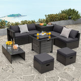 Outdoor 9 Pieces Patio Furniture Set with 50 000 BTU Propane Fire Pit Table