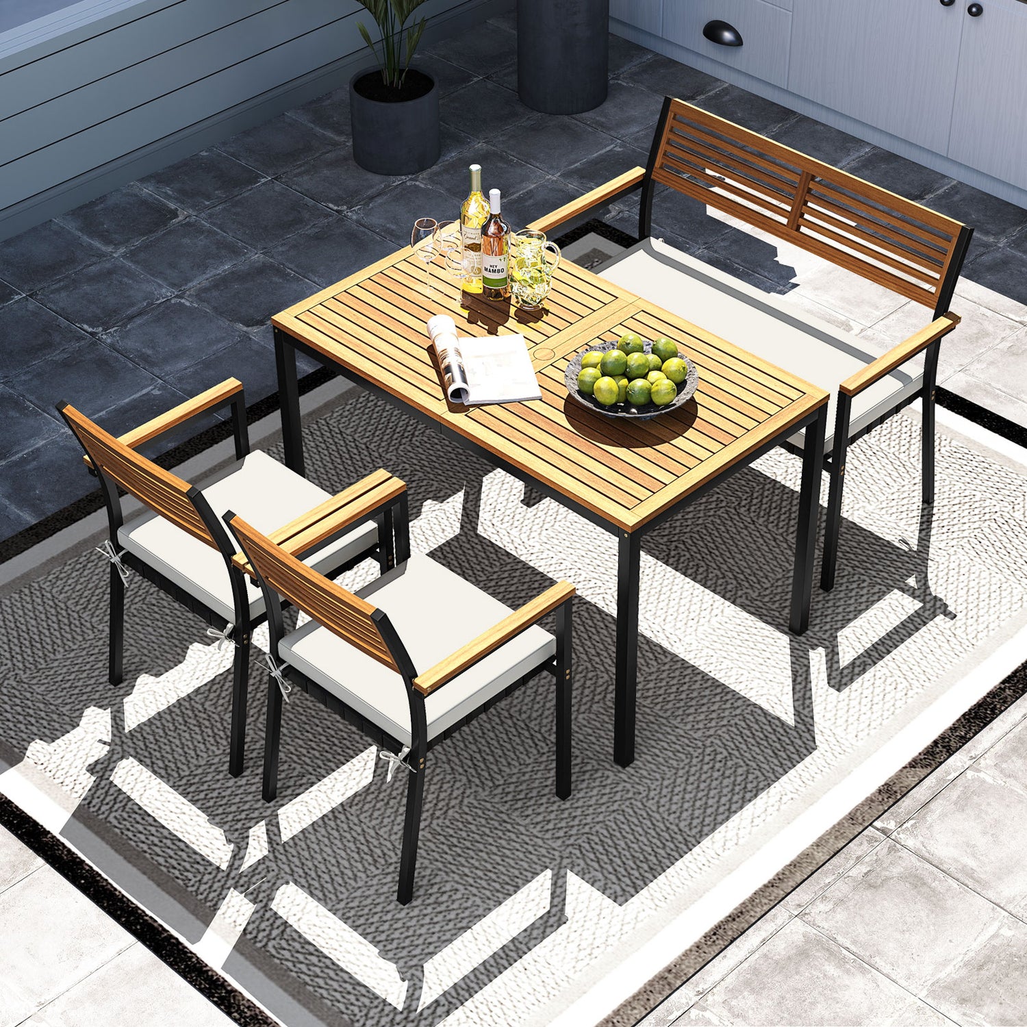 4-Piece Patio Furniture Set Outdoor Dining Chair Set-White