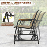 Patio Glider Bench with Curved Teak Armrests and Breathable Fabric Seat for 2 People