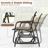 Patio Glider Bench with Curved Teak Armrests and Breathable Fabric Seat for 3 People-Brown