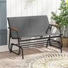 Patio Glider Bench with Curved Teak Armrests and Breathable Fabric Seat for 2 People