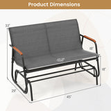 Patio Glider Bench with Curved Teak Armrests and Breathable Fabric Seat for 2 People