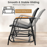 Patio Glider Bench with Curved Teak Armrests and Breathable Fabric Seat for 2 People