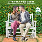 2 Seats Outdoor Glider Bench with Armrests and Slatted Seat