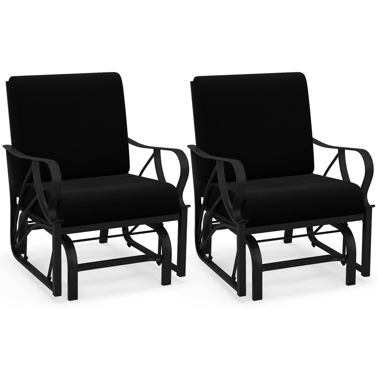 Patio Glider Rocking Chair with Thick Cushion and Curved Armrest