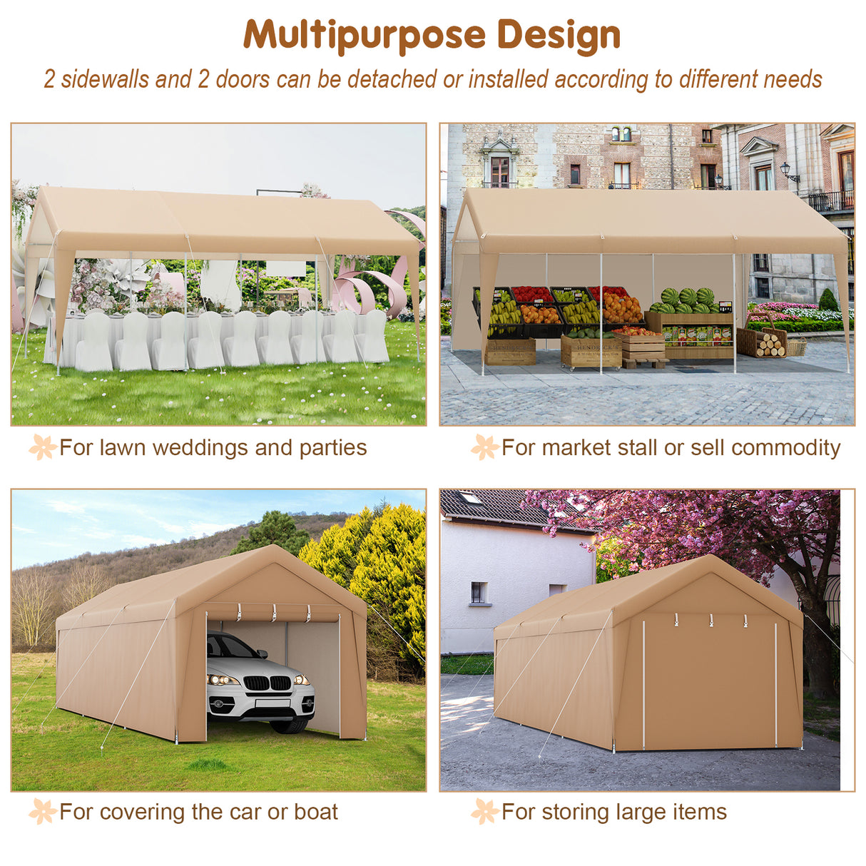 10 x 20 Feet Portable Garage Tent Carport with Galvanized Steel Frame