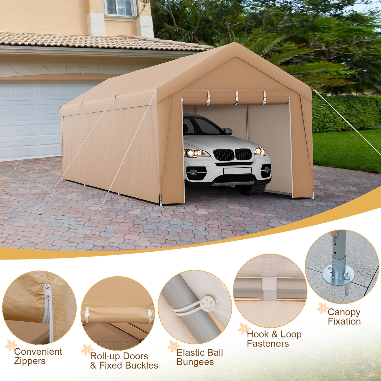 10 x 20 Feet Portable Garage Tent Carport with Galvanized Steel Frame